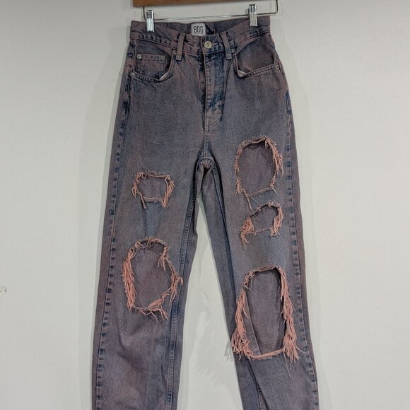 Urban Outfitters BDG Distressed Overdyed High-Rise Baggy Jeans Pink Size 25 - Picture 1 of 6